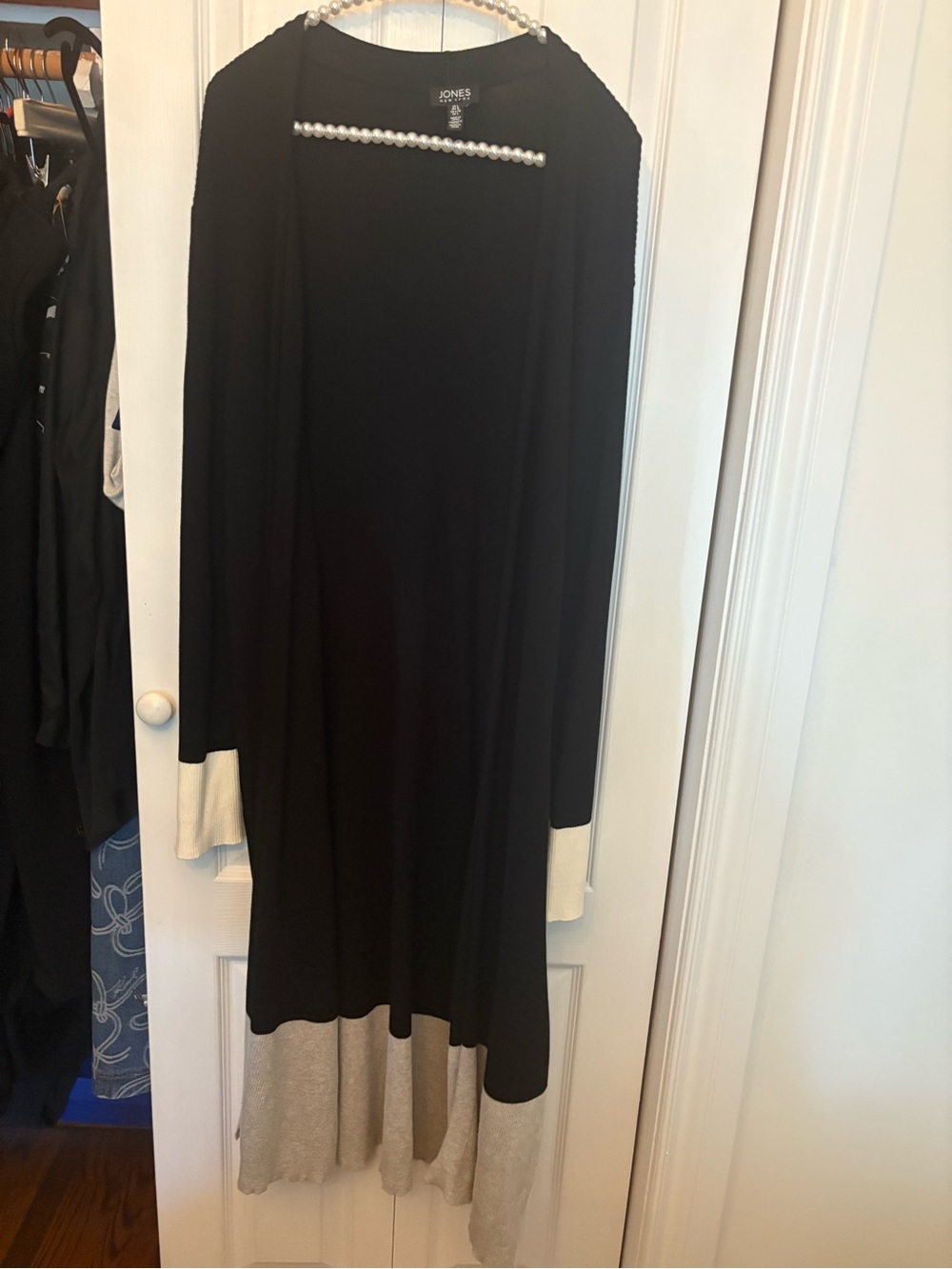 Jones New York Black Colorblock Long Open Cardigan Duster Size L